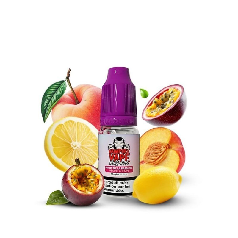 Liquid Vampire Vape NicSalts 10ml 20mg Passionfruit Peach Lemon (Fruit de la passion Pêche Citron)